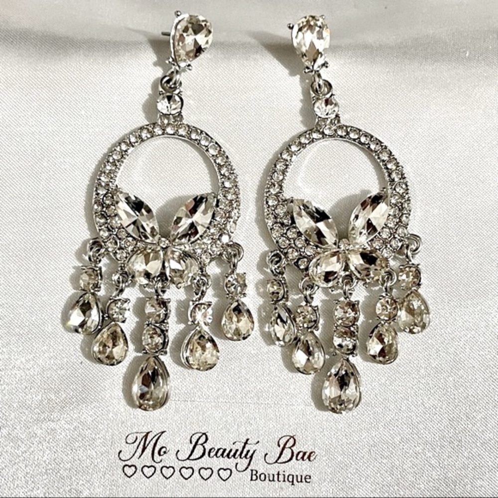 Silver Butterfly Crystal Earrings - Picture 2 of 6